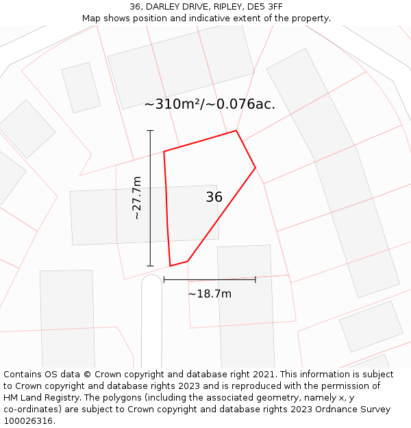 36, DARLEY DRIVE, RIPLEY, DE5 3FF: Plot and title map