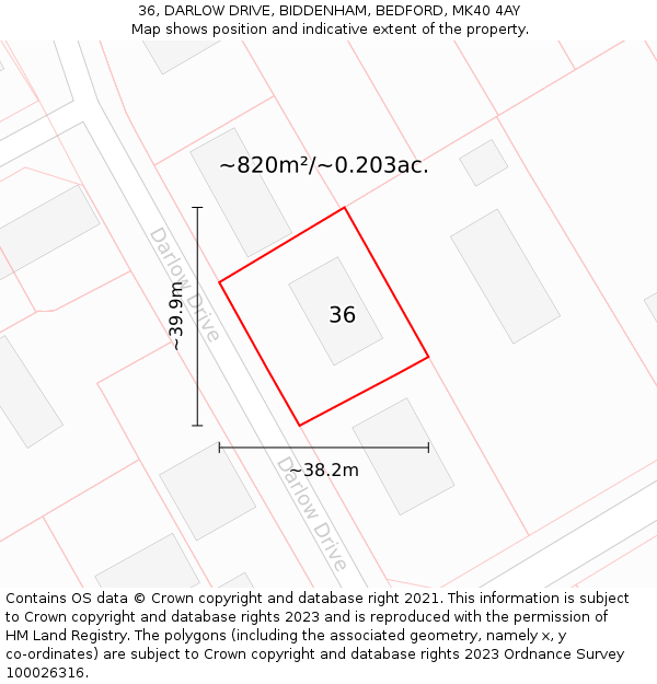 36, DARLOW DRIVE, BIDDENHAM, BEDFORD, MK40 4AY: Plot and title map