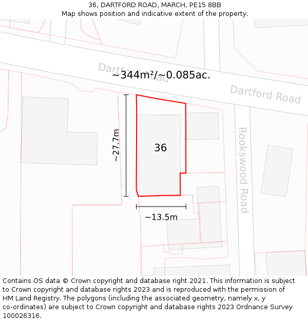 36, DARTFORD ROAD, MARCH, PE15 8BB: Plot and title map