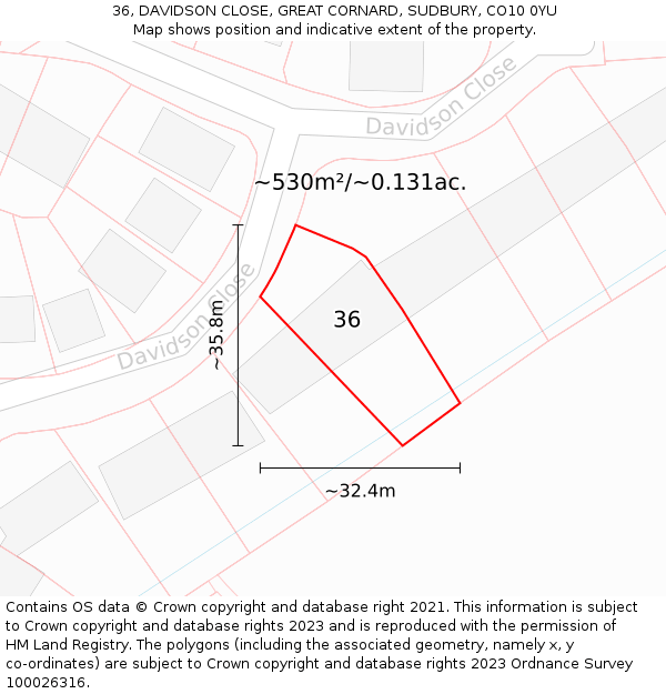 36, DAVIDSON CLOSE, GREAT CORNARD, SUDBURY, CO10 0YU: Plot and title map