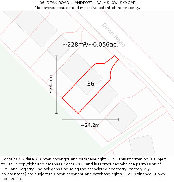 36, DEAN ROAD, HANDFORTH, WILMSLOW, SK9 3AF: Plot and title map