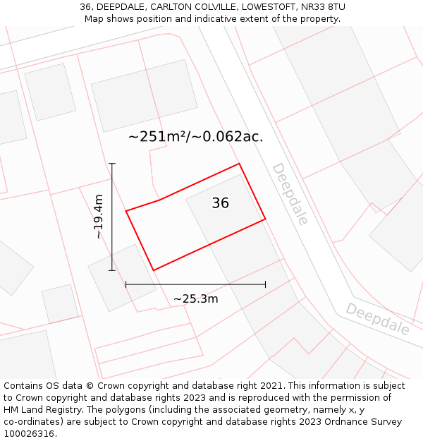 36, DEEPDALE, CARLTON COLVILLE, LOWESTOFT, NR33 8TU: Plot and title map
