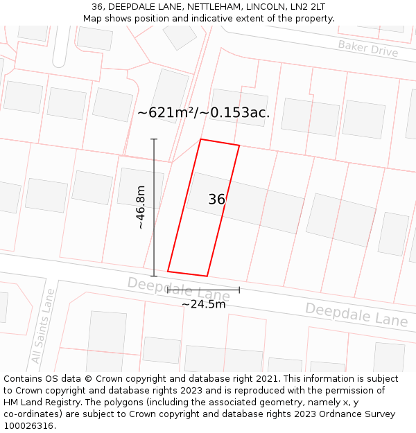 36, DEEPDALE LANE, NETTLEHAM, LINCOLN, LN2 2LT: Plot and title map