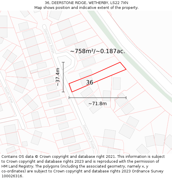 36, DEERSTONE RIDGE, WETHERBY, LS22 7XN: Plot and title map