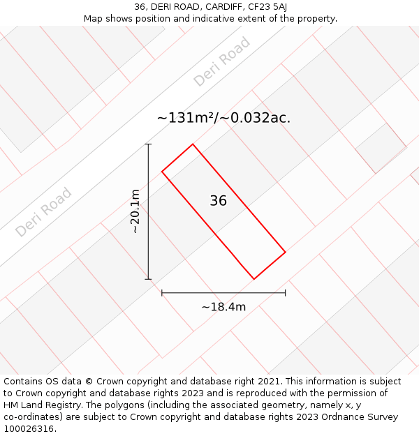 36, DERI ROAD, CARDIFF, CF23 5AJ: Plot and title map