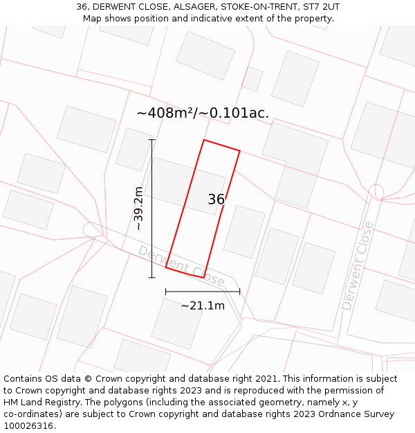 36, DERWENT CLOSE, ALSAGER, STOKE-ON-TRENT, ST7 2UT: Plot and title map