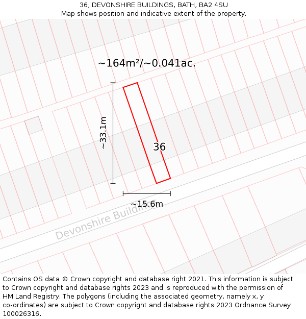 36, DEVONSHIRE BUILDINGS, BATH, BA2 4SU: Plot and title map