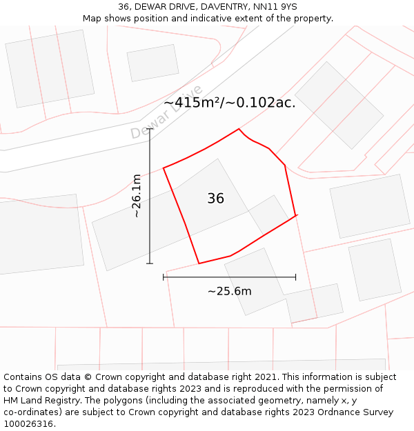 36, DEWAR DRIVE, DAVENTRY, NN11 9YS: Plot and title map