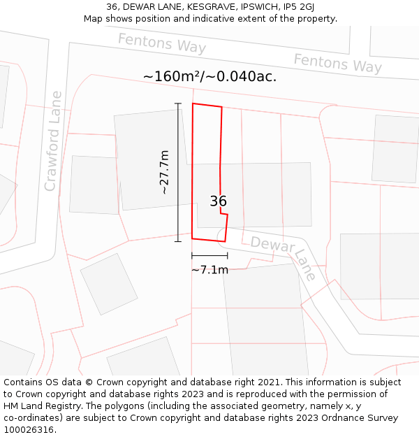 36, DEWAR LANE, KESGRAVE, IPSWICH, IP5 2GJ: Plot and title map