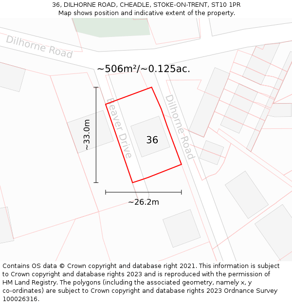 36, DILHORNE ROAD, CHEADLE, STOKE-ON-TRENT, ST10 1PR: Plot and title map