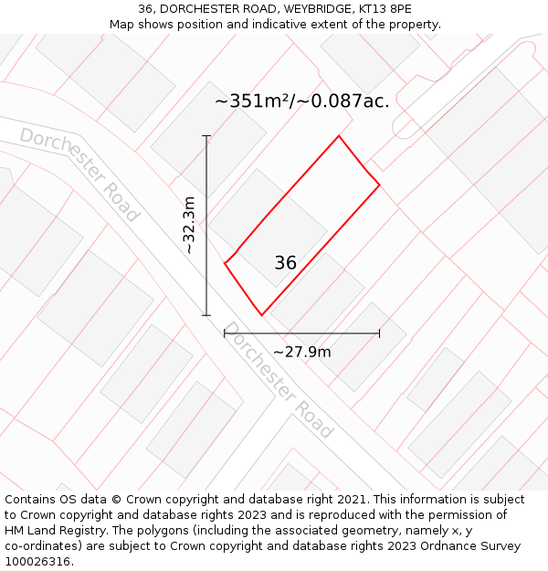 36, DORCHESTER ROAD, WEYBRIDGE, KT13 8PE: Plot and title map