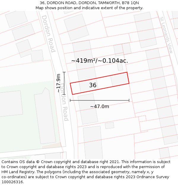 36, DORDON ROAD, DORDON, TAMWORTH, B78 1QN: Plot and title map