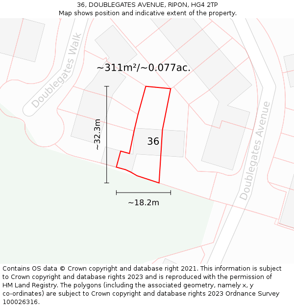 36, DOUBLEGATES AVENUE, RIPON, HG4 2TP: Plot and title map