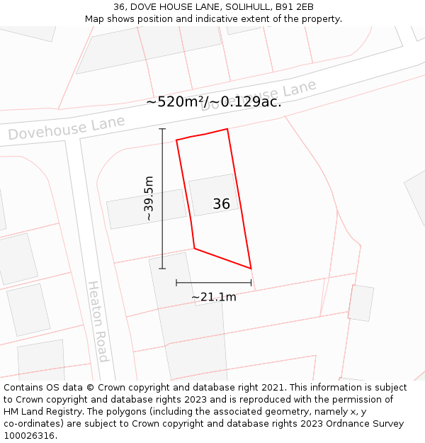36, DOVE HOUSE LANE, SOLIHULL, B91 2EB: Plot and title map