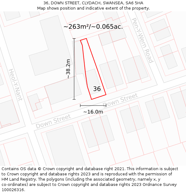 36, DOWN STREET, CLYDACH, SWANSEA, SA6 5HA: Plot and title map