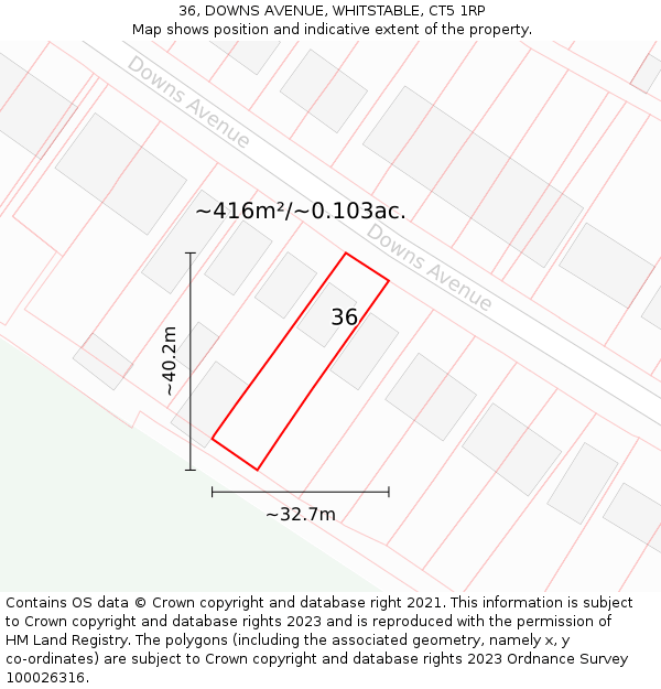 36, DOWNS AVENUE, WHITSTABLE, CT5 1RP: Plot and title map