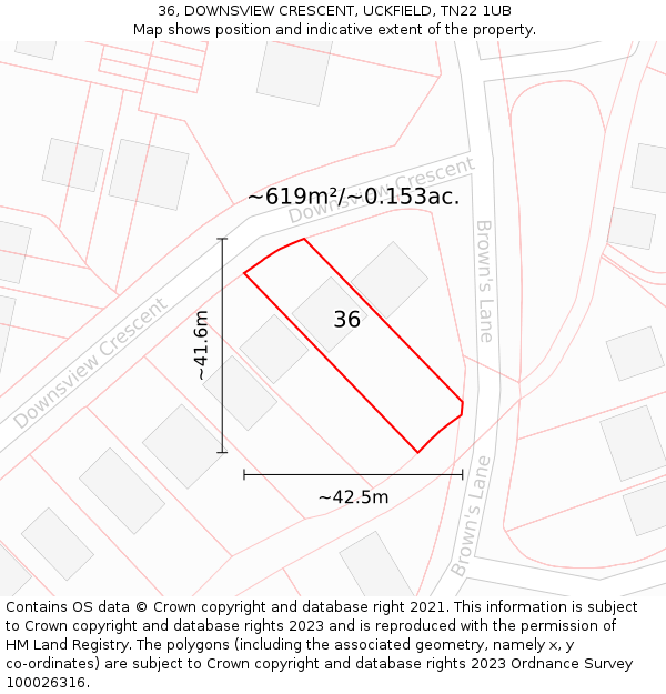 36, DOWNSVIEW CRESCENT, UCKFIELD, TN22 1UB: Plot and title map