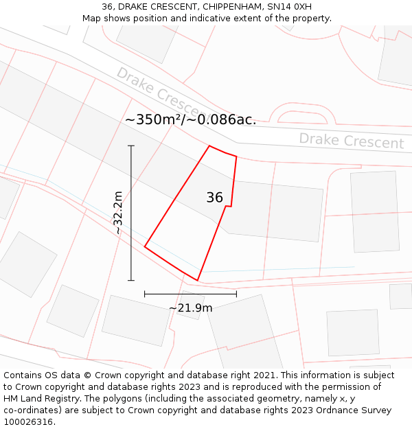 36, DRAKE CRESCENT, CHIPPENHAM, SN14 0XH: Plot and title map