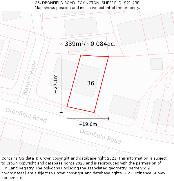 36, DRONFIELD ROAD, ECKINGTON, SHEFFIELD, S21 4BR: Plot and title map
