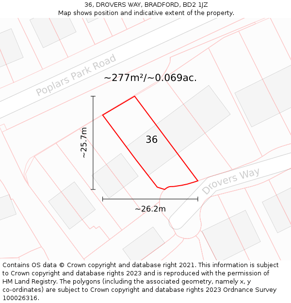 36, DROVERS WAY, BRADFORD, BD2 1JZ: Plot and title map