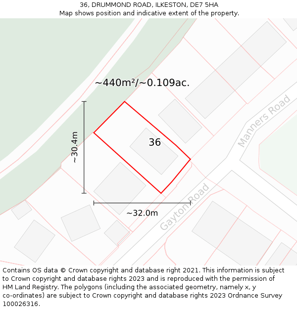 36, DRUMMOND ROAD, ILKESTON, DE7 5HA: Plot and title map