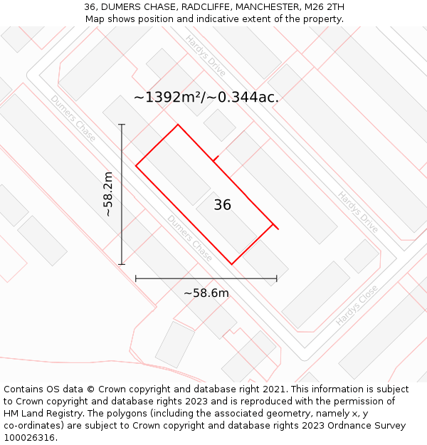36, DUMERS CHASE, RADCLIFFE, MANCHESTER, M26 2TH: Plot and title map