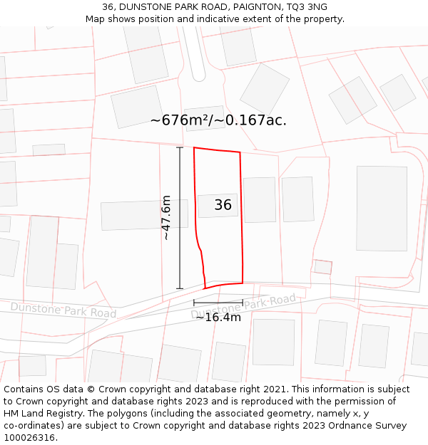 36, DUNSTONE PARK ROAD, PAIGNTON, TQ3 3NG: Plot and title map