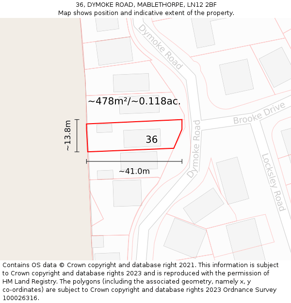 36, DYMOKE ROAD, MABLETHORPE, LN12 2BF: Plot and title map