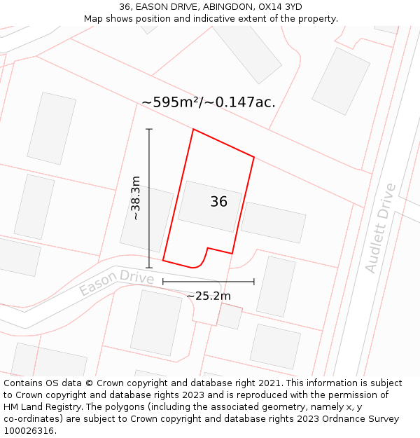 36, EASON DRIVE, ABINGDON, OX14 3YD: Plot and title map
