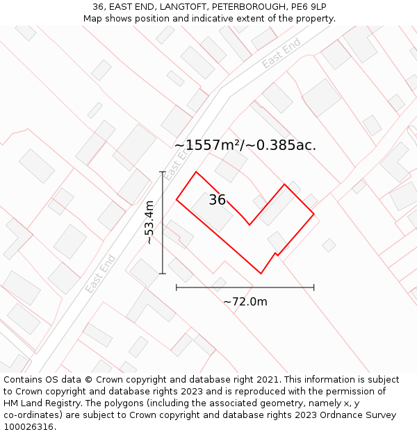 36, EAST END, LANGTOFT, PETERBOROUGH, PE6 9LP: Plot and title map