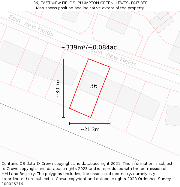36, EAST VIEW FIELDS, PLUMPTON GREEN, LEWES, BN7 3EF: Plot and title map