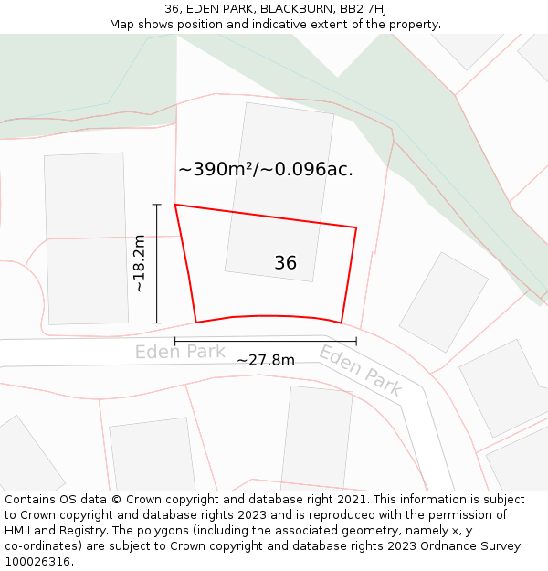 36, EDEN PARK, BLACKBURN, BB2 7HJ: Plot and title map