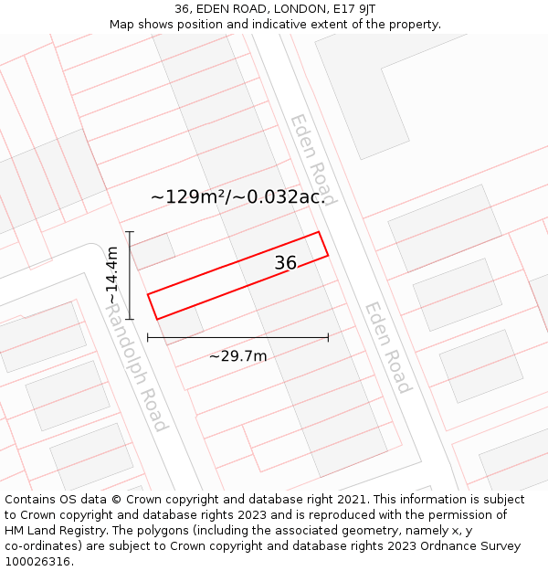 36, EDEN ROAD, LONDON, E17 9JT: Plot and title map