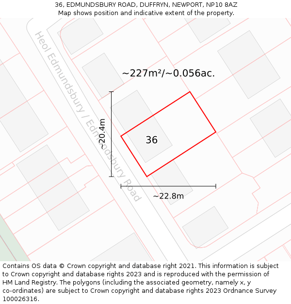 36, EDMUNDSBURY ROAD, DUFFRYN, NEWPORT, NP10 8AZ: Plot and title map