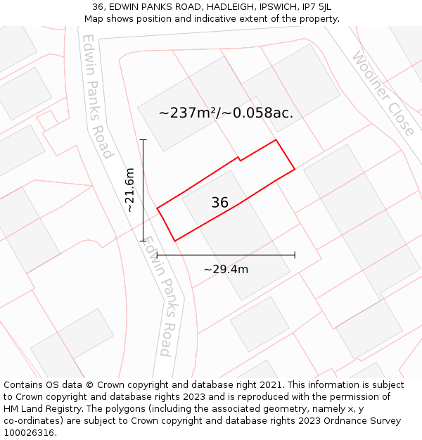 36, EDWIN PANKS ROAD, HADLEIGH, IPSWICH, IP7 5JL: Plot and title map