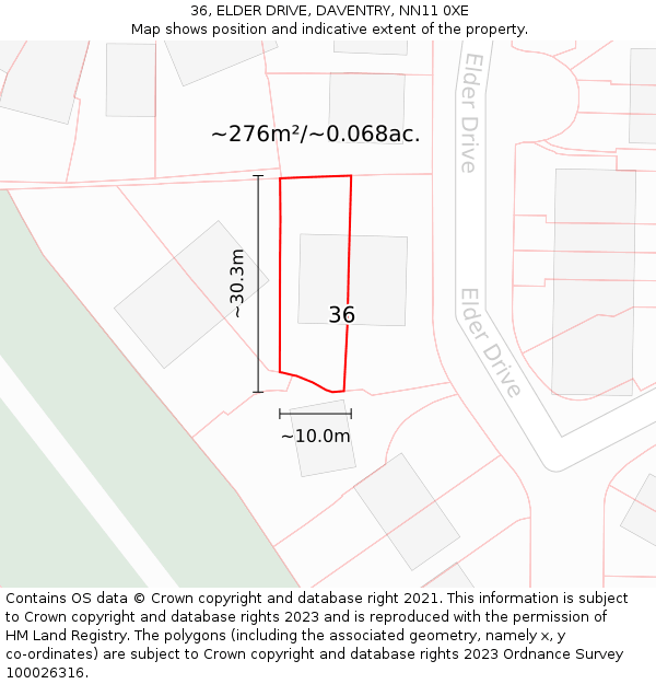 36, ELDER DRIVE, DAVENTRY, NN11 0XE: Plot and title map