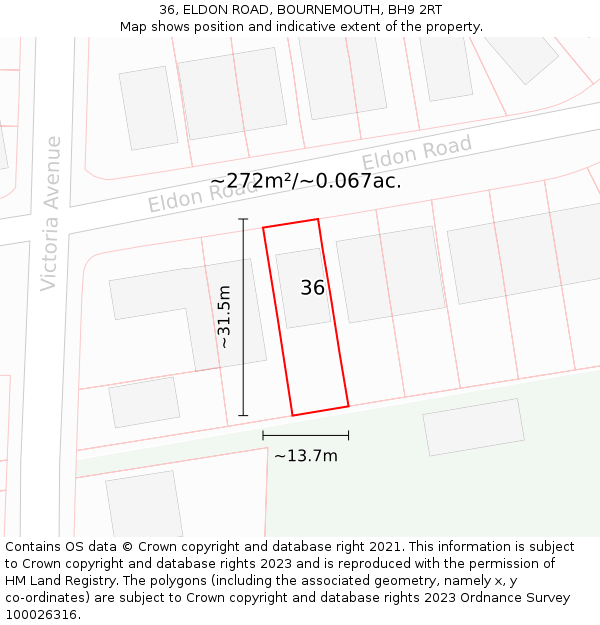 36, ELDON ROAD, BOURNEMOUTH, BH9 2RT: Plot and title map