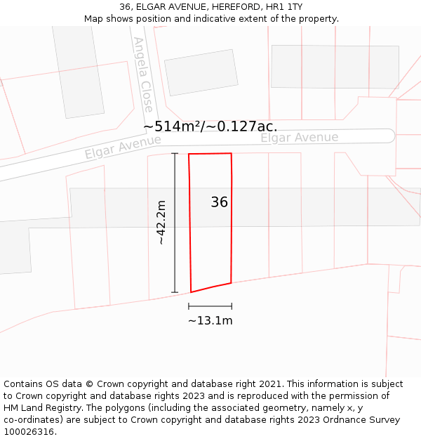36, ELGAR AVENUE, HEREFORD, HR1 1TY: Plot and title map
