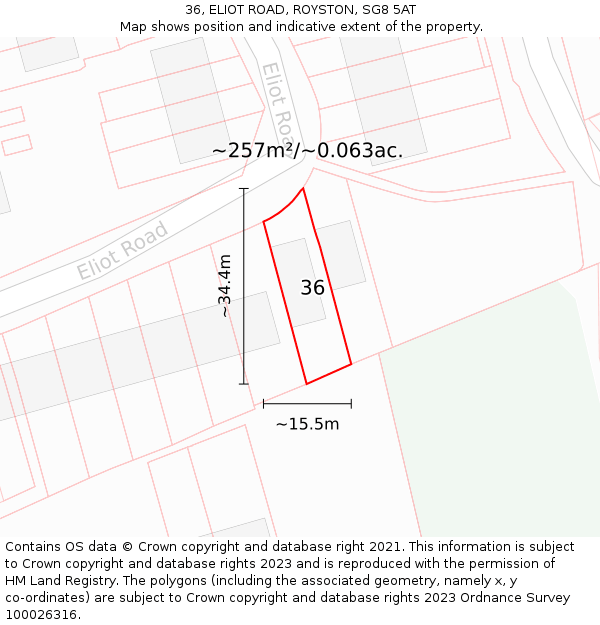 36, ELIOT ROAD, ROYSTON, SG8 5AT: Plot and title map