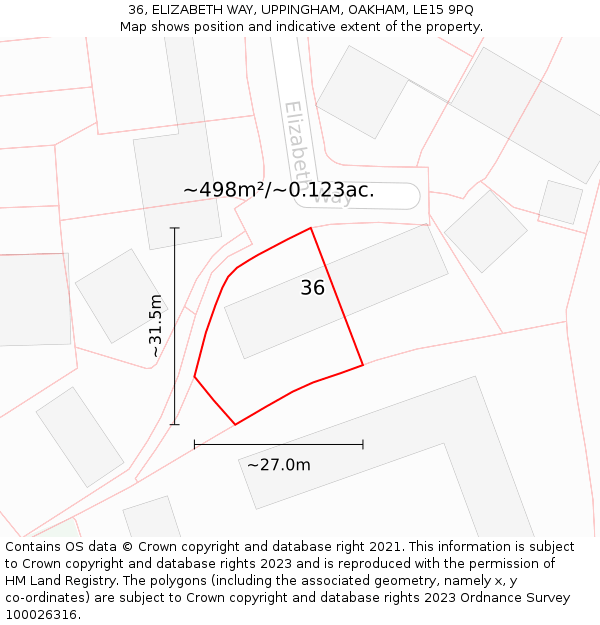 36, ELIZABETH WAY, UPPINGHAM, OAKHAM, LE15 9PQ: Plot and title map