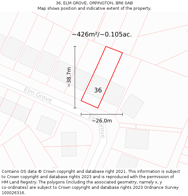 36, ELM GROVE, ORPINGTON, BR6 0AB: Plot and title map
