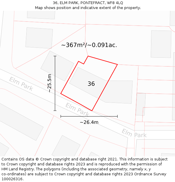36, ELM PARK, PONTEFRACT, WF8 4LQ: Plot and title map