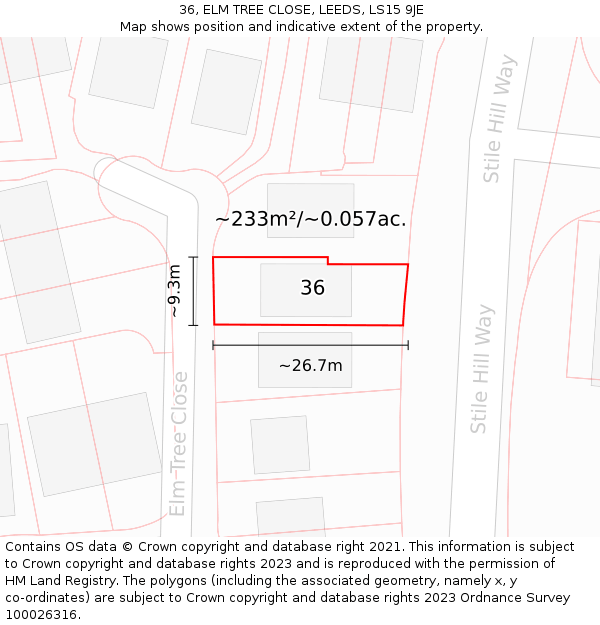 36, ELM TREE CLOSE, LEEDS, LS15 9JE: Plot and title map