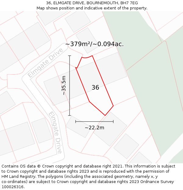 36, ELMGATE DRIVE, BOURNEMOUTH, BH7 7EG: Plot and title map