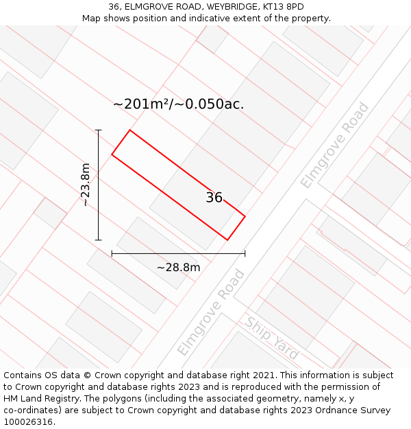 36, ELMGROVE ROAD, WEYBRIDGE, KT13 8PD: Plot and title map