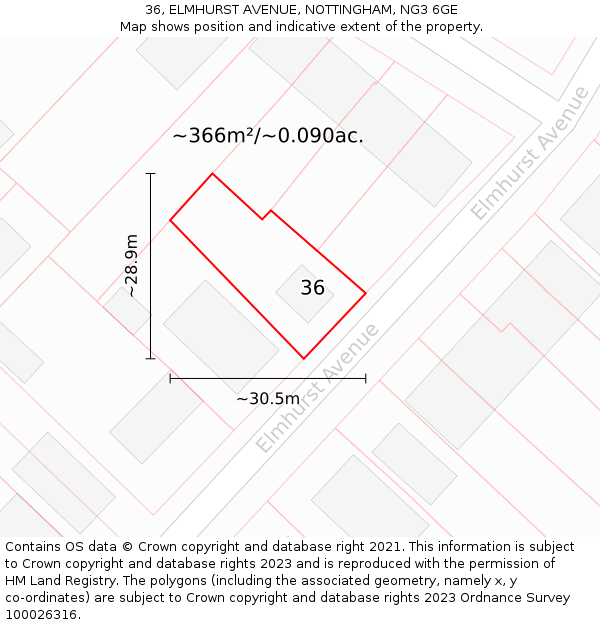 36, ELMHURST AVENUE, NOTTINGHAM, NG3 6GE: Plot and title map