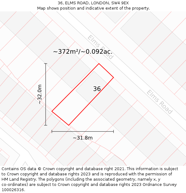 36, ELMS ROAD, LONDON, SW4 9EX: Plot and title map