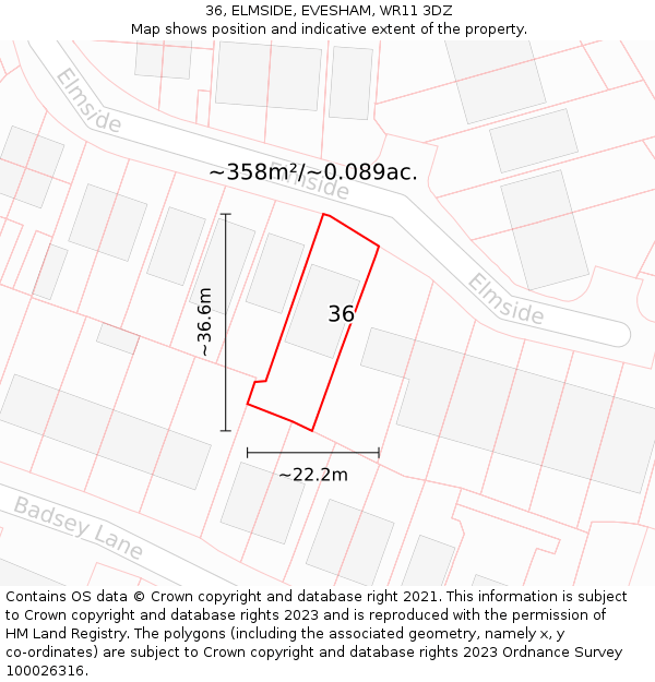36, ELMSIDE, EVESHAM, WR11 3DZ: Plot and title map