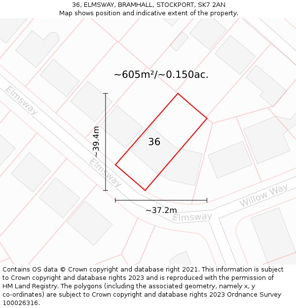 36, ELMSWAY, BRAMHALL, STOCKPORT, SK7 2AN: Plot and title map