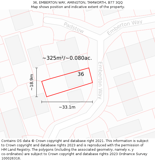 36, EMBERTON WAY, AMINGTON, TAMWORTH, B77 3QQ: Plot and title map